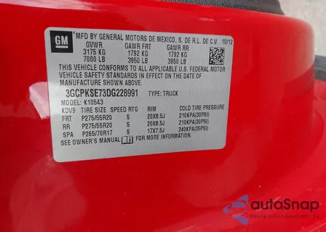 2013 Chevrolet Silverado K1500 Lt from USA, damaged, VIN 3GCPKSE73DG228991